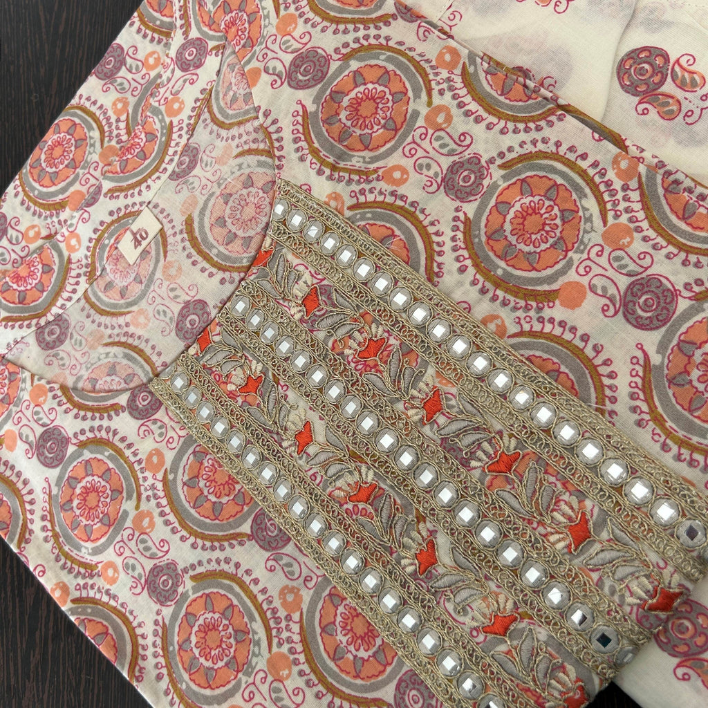 Light Beige Vibrant Circular Floral Kurti Set