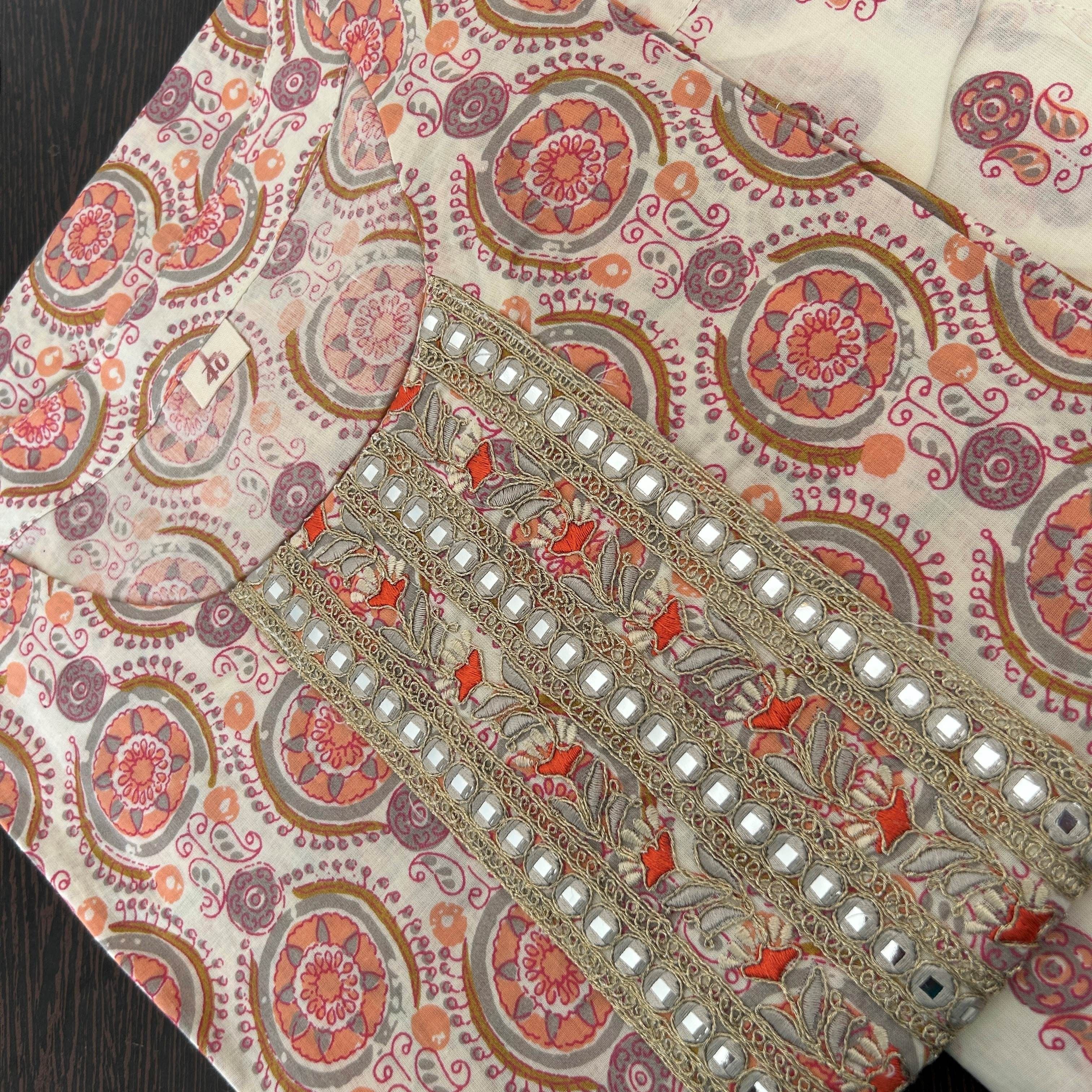 Light Beige Vibrant Circular Floral Kurti Set