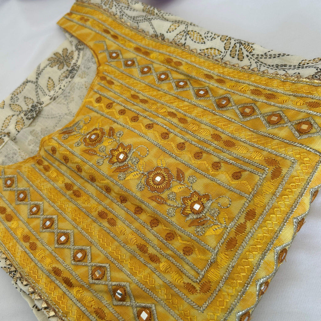 Sunny Shade Yellow Mirror Work Kurti Set