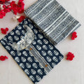 Deep Navy Blue Block Leafy Print Kurti Set