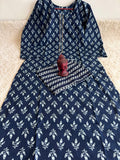 Navy Blue Distinctive Leafy Print Kurti Set