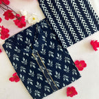 Navy Blue Distinctive Leafy Print Kurti Set
