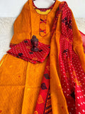 Mustard Yellow And deep Red Hues Kurti Set