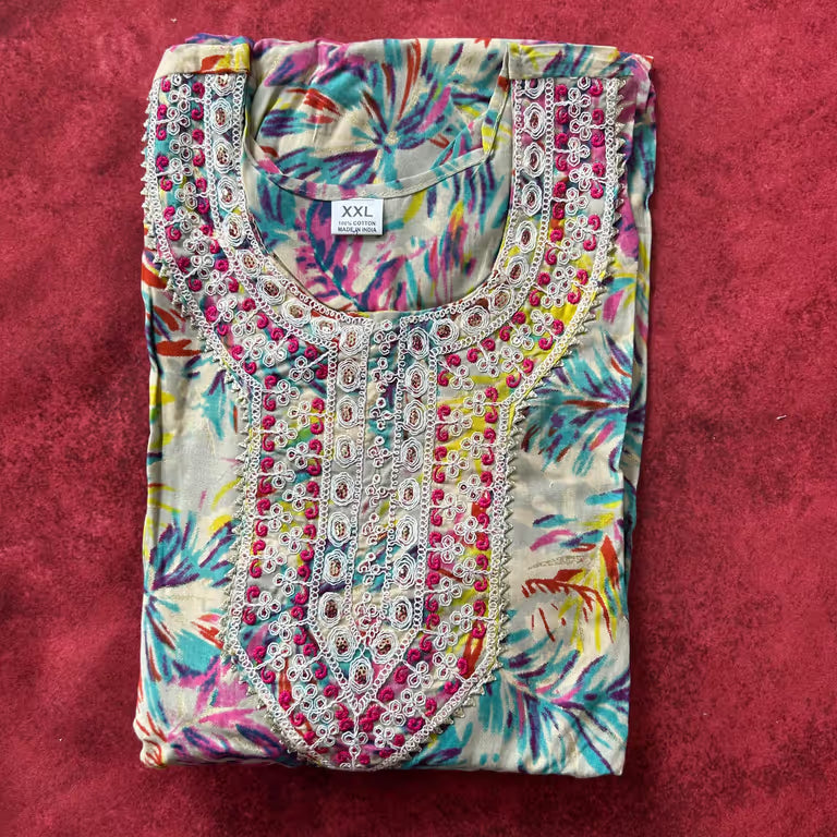 Light Cream Flower Print Kurti