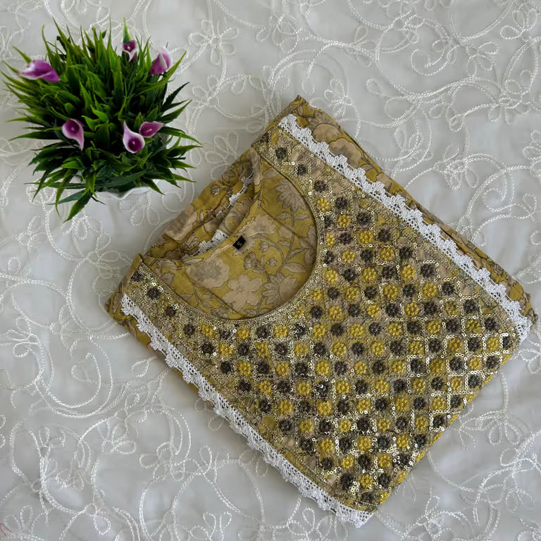 Mustard Yellow Flower Print Kurti