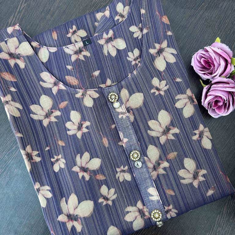 Dark Blue Flower Print Kurti