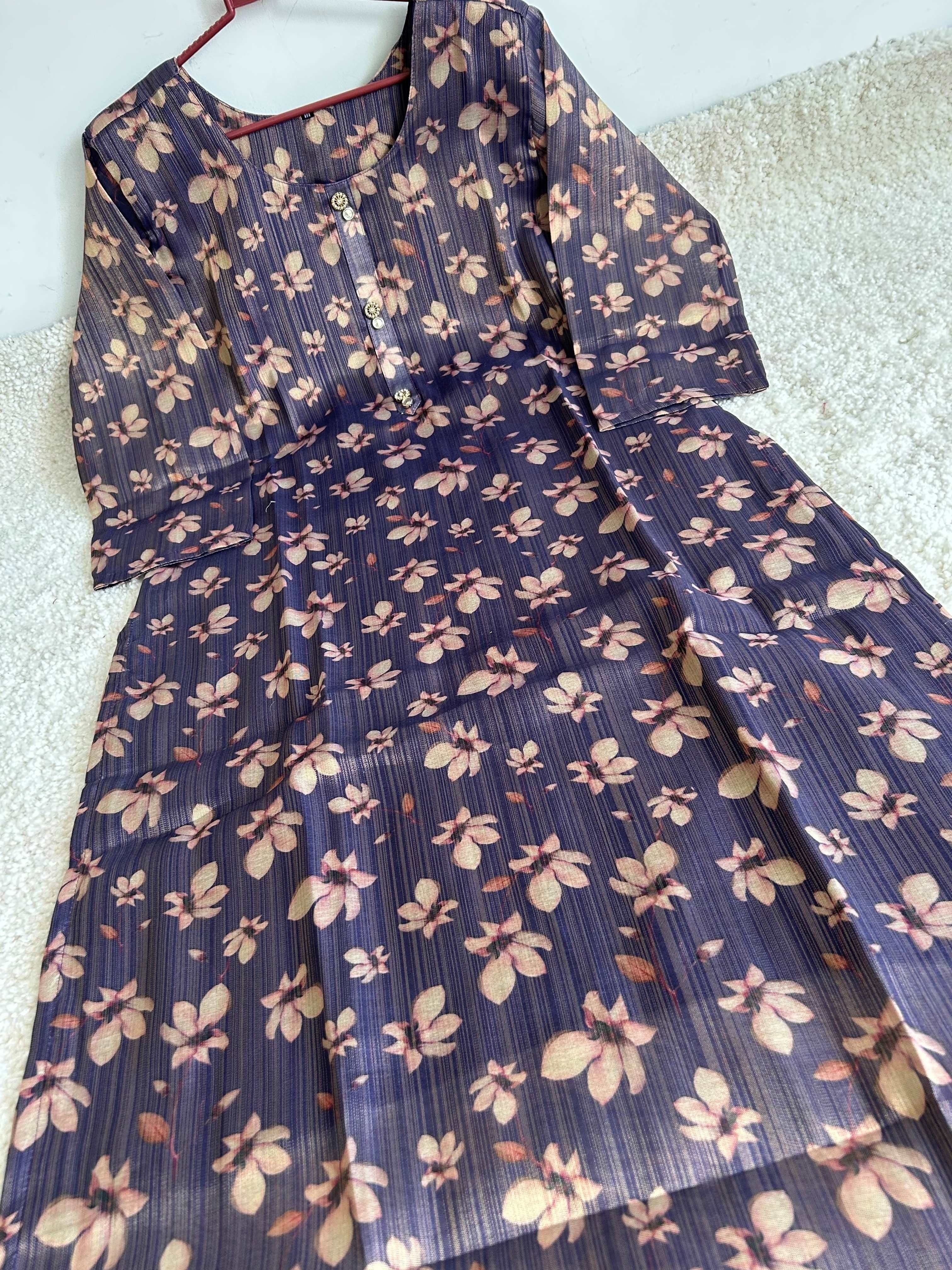Dark Blue Flower Print Kurti
