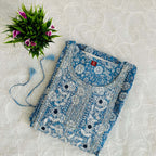 Soft Sky Blue White Floral Embroidery Kurti
