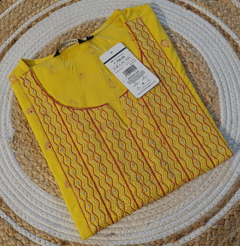 Sunshine Yellow Embroidered Kurti