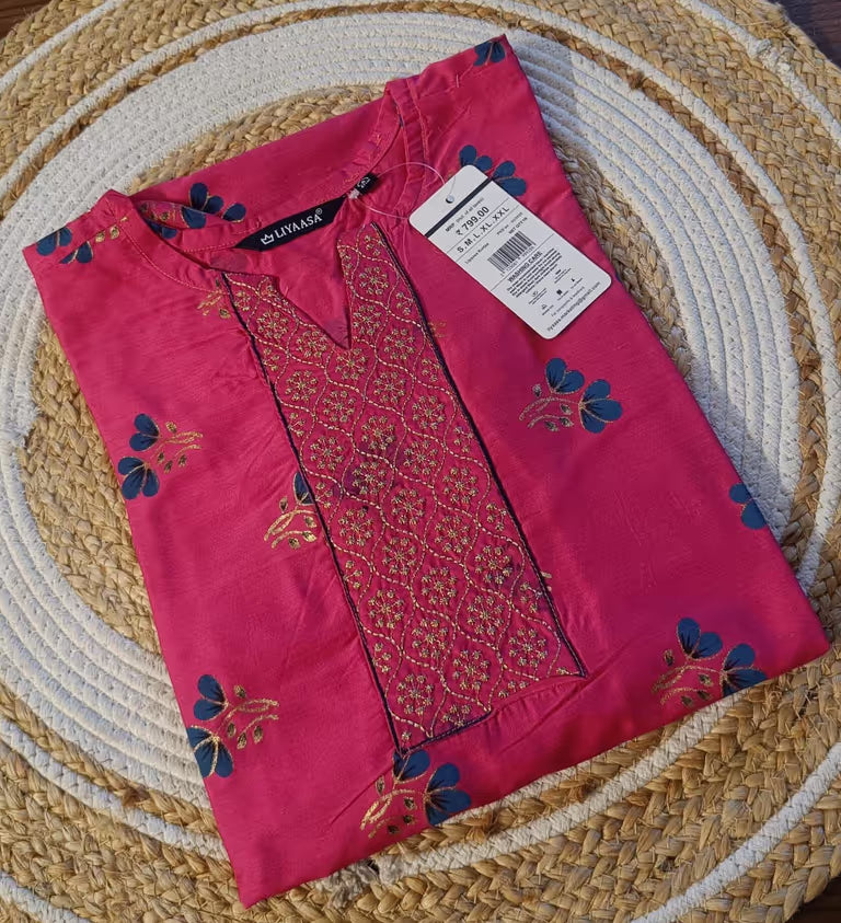 Ruby Pink Floral Embroidered Kurti