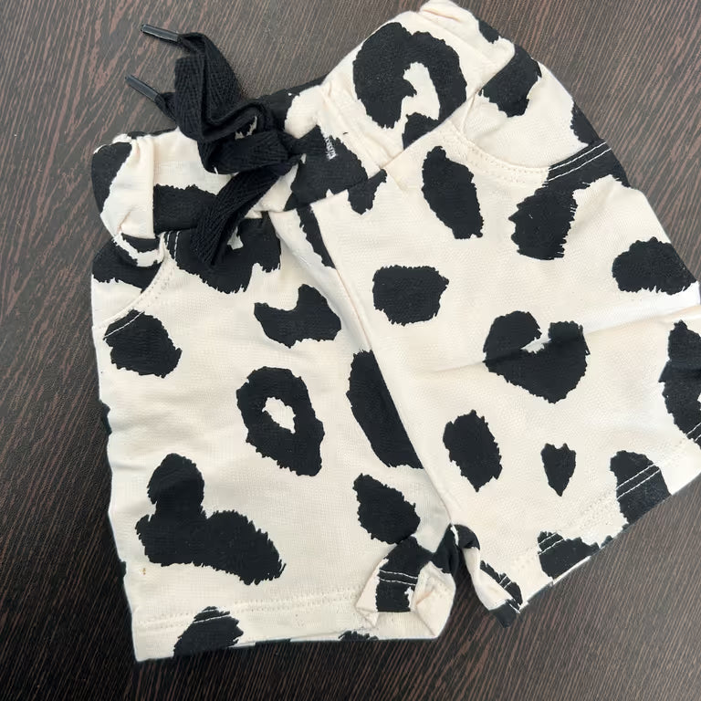 White And Black Animal Print Kid Unisex Short