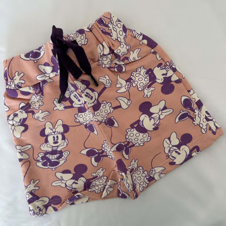 Peach Color Cartoon Print Kid Unisex Short