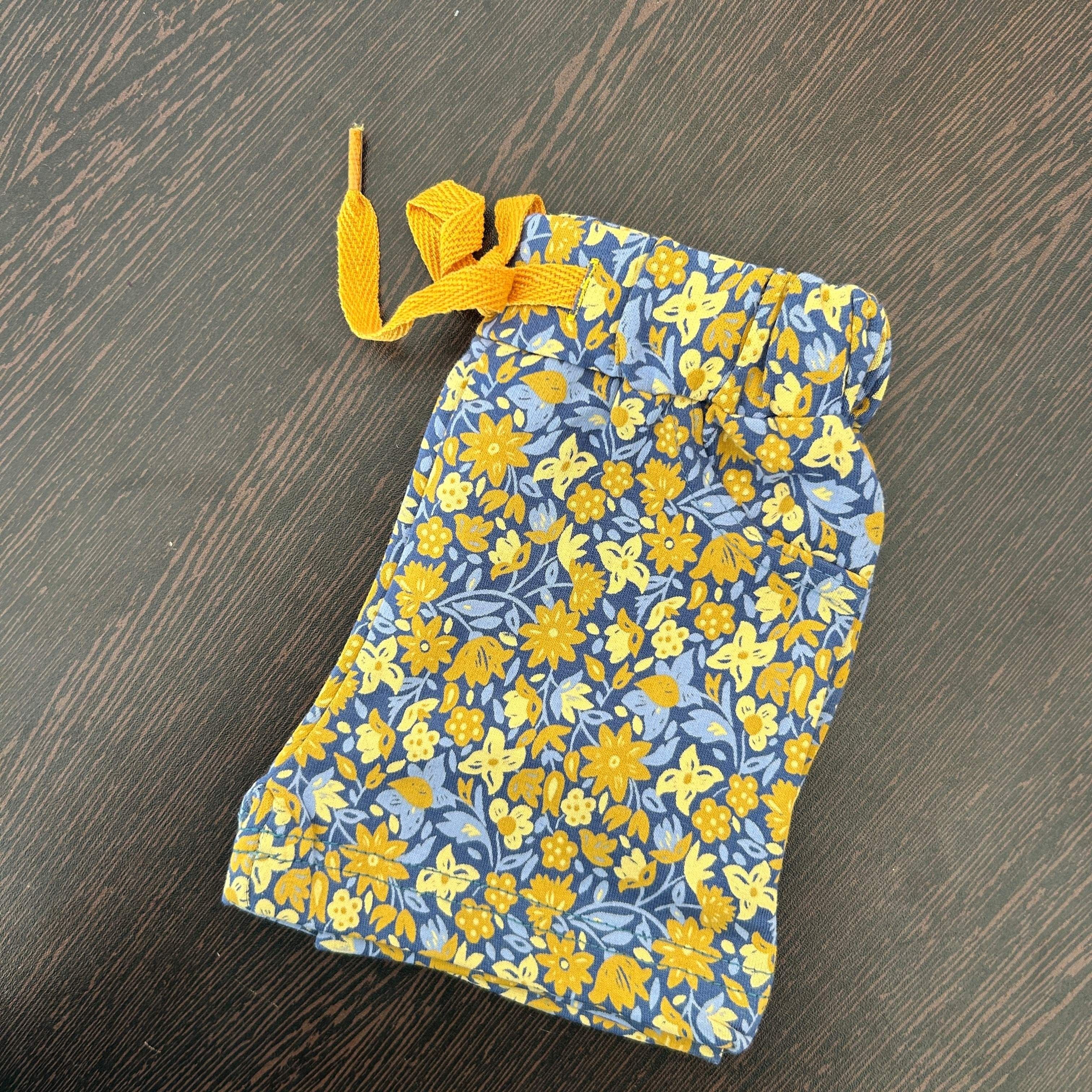 Light Blue Yellow Floral Print Kid Unisex Short