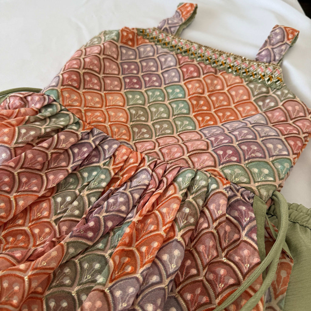 Pastel Shade Orange Green Purple Sharara Set
