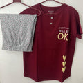 Burgundy Heart Print Night Wear