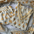 Soft Cream Mustard Yellow Printed Kurti Set