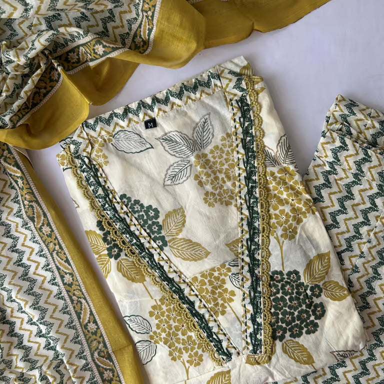 Off White Block print Kurti Set