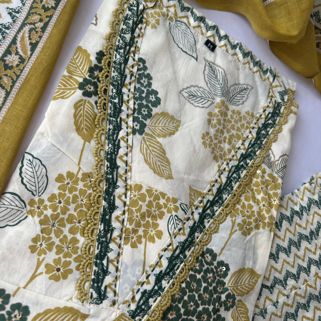 Off White Block print Kurti Set