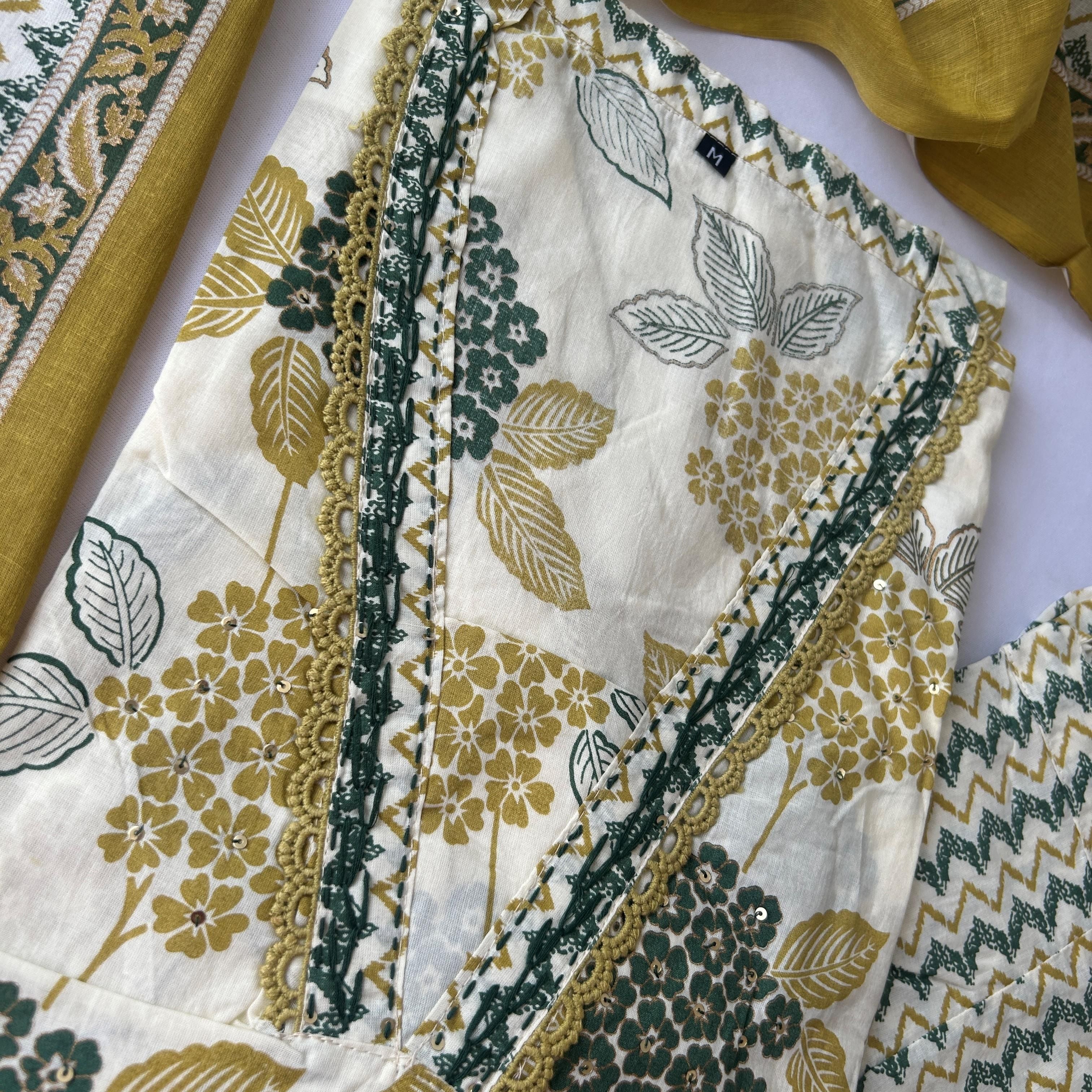 Off White Block print Kurti Set