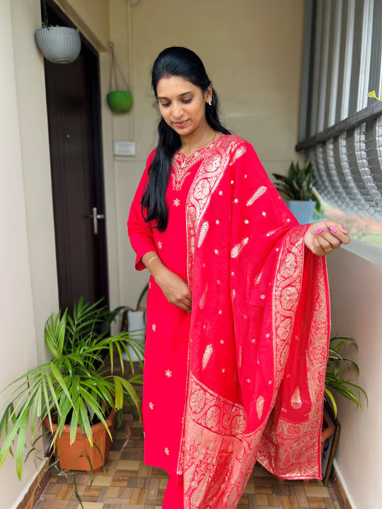 Vibrant Red Kurti Set