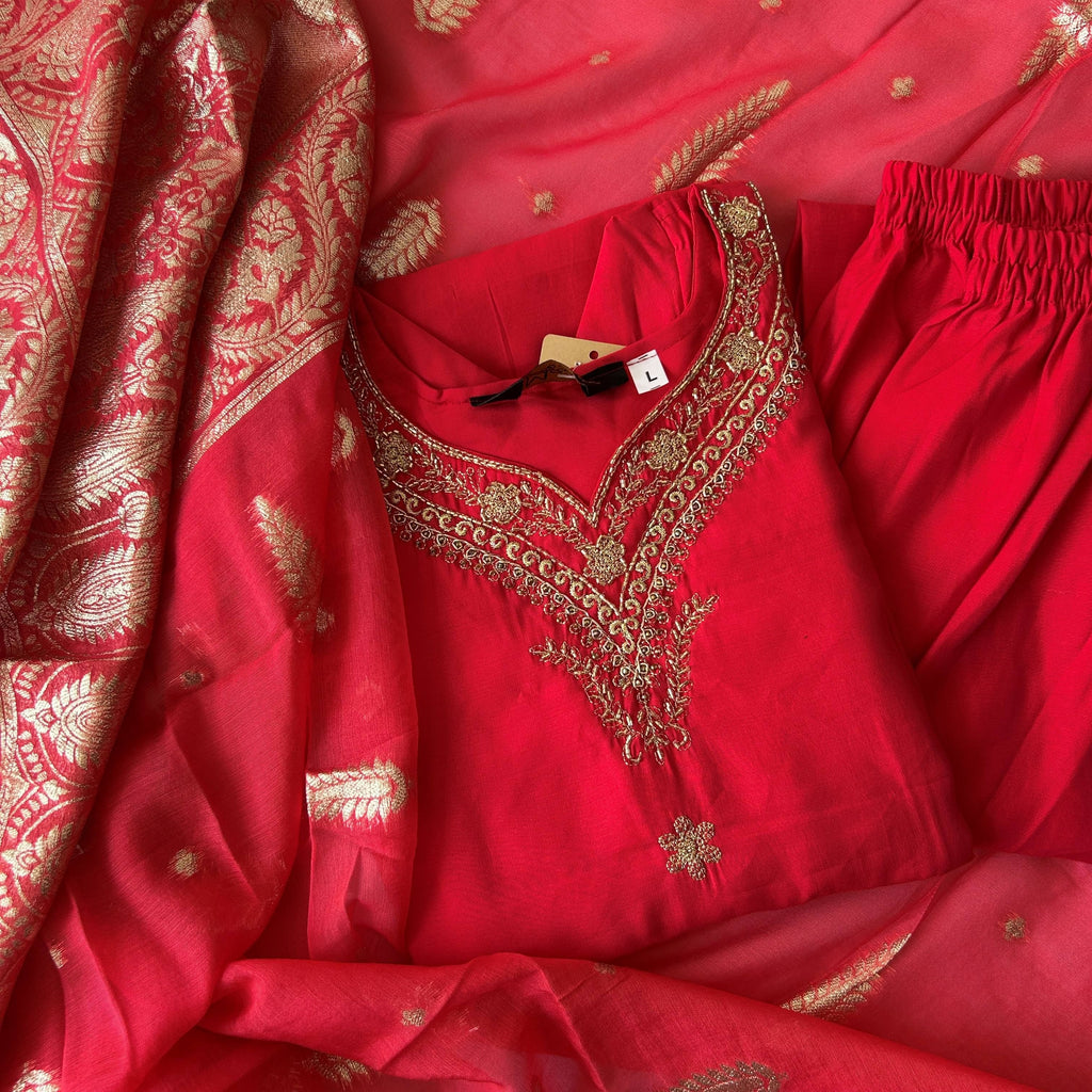 Vibrant Red Kurti Set