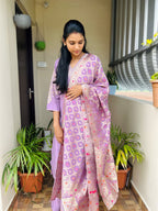 Mauve Color Golden Embroidery Kurti Set