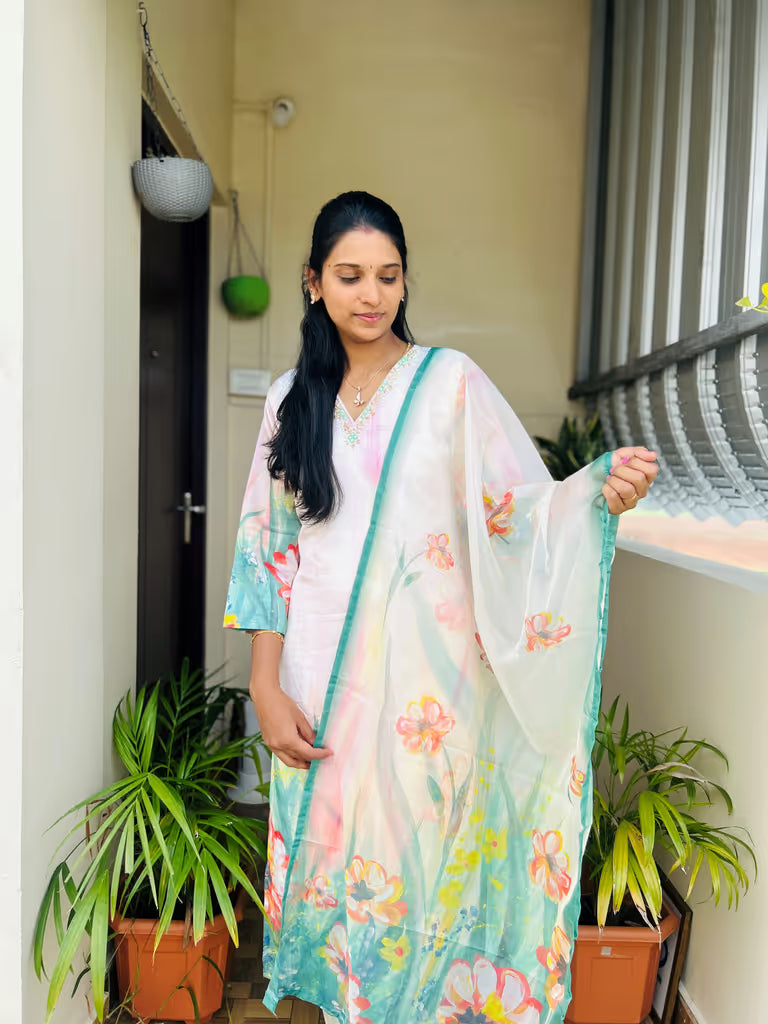 Cream Pastel Tone Kurti Set