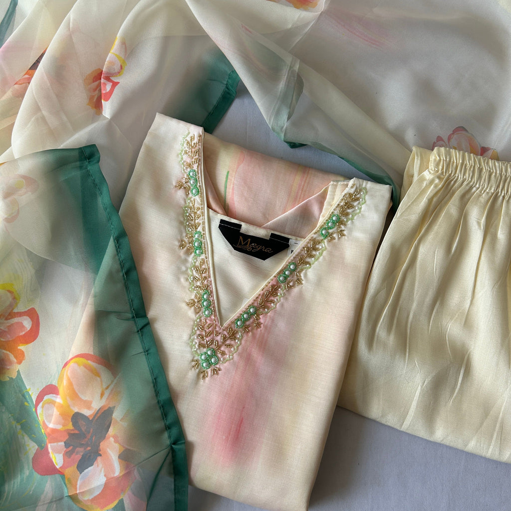 Cream Pastel Tone Kurti Set