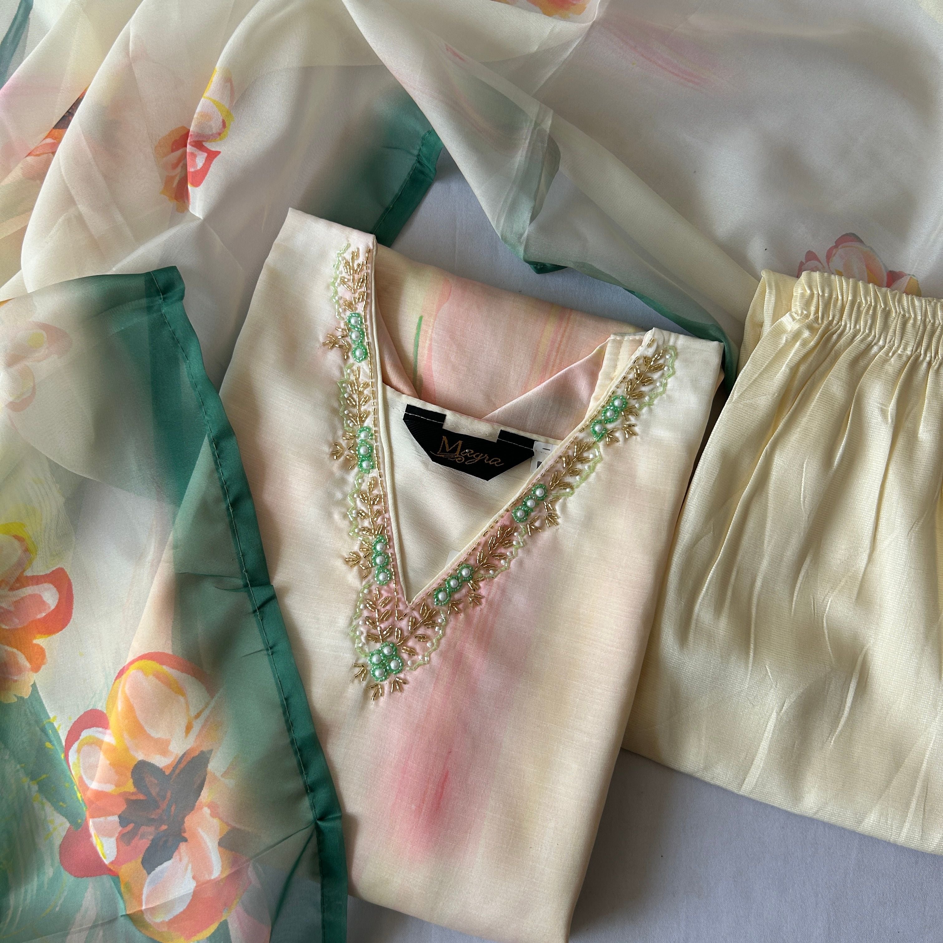 Cream Pastel Tone Kurti Set