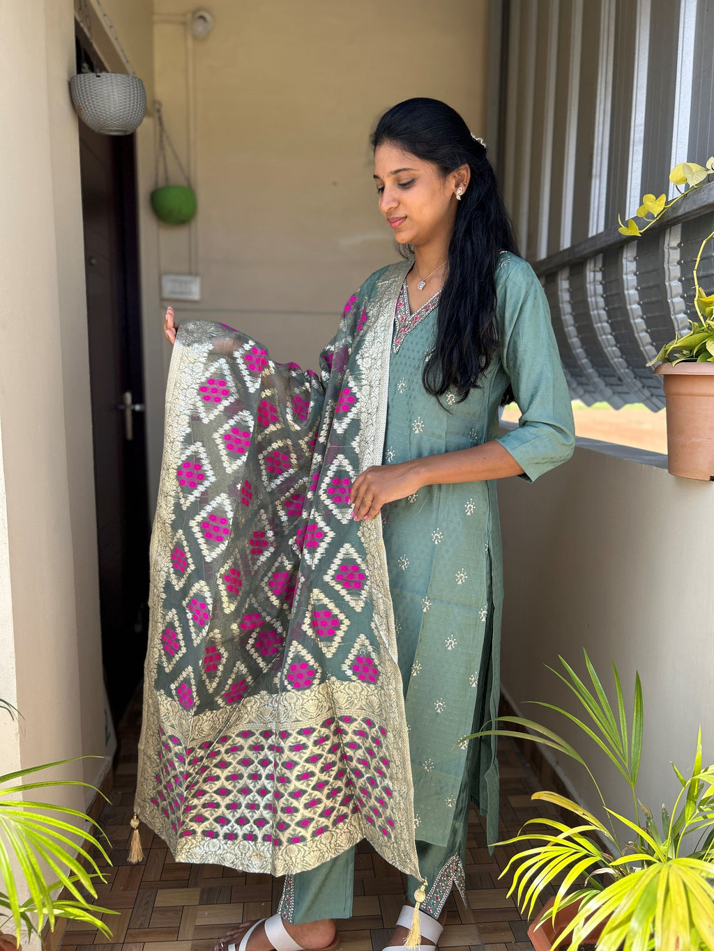 Soft Green Embroidery Kurti Set