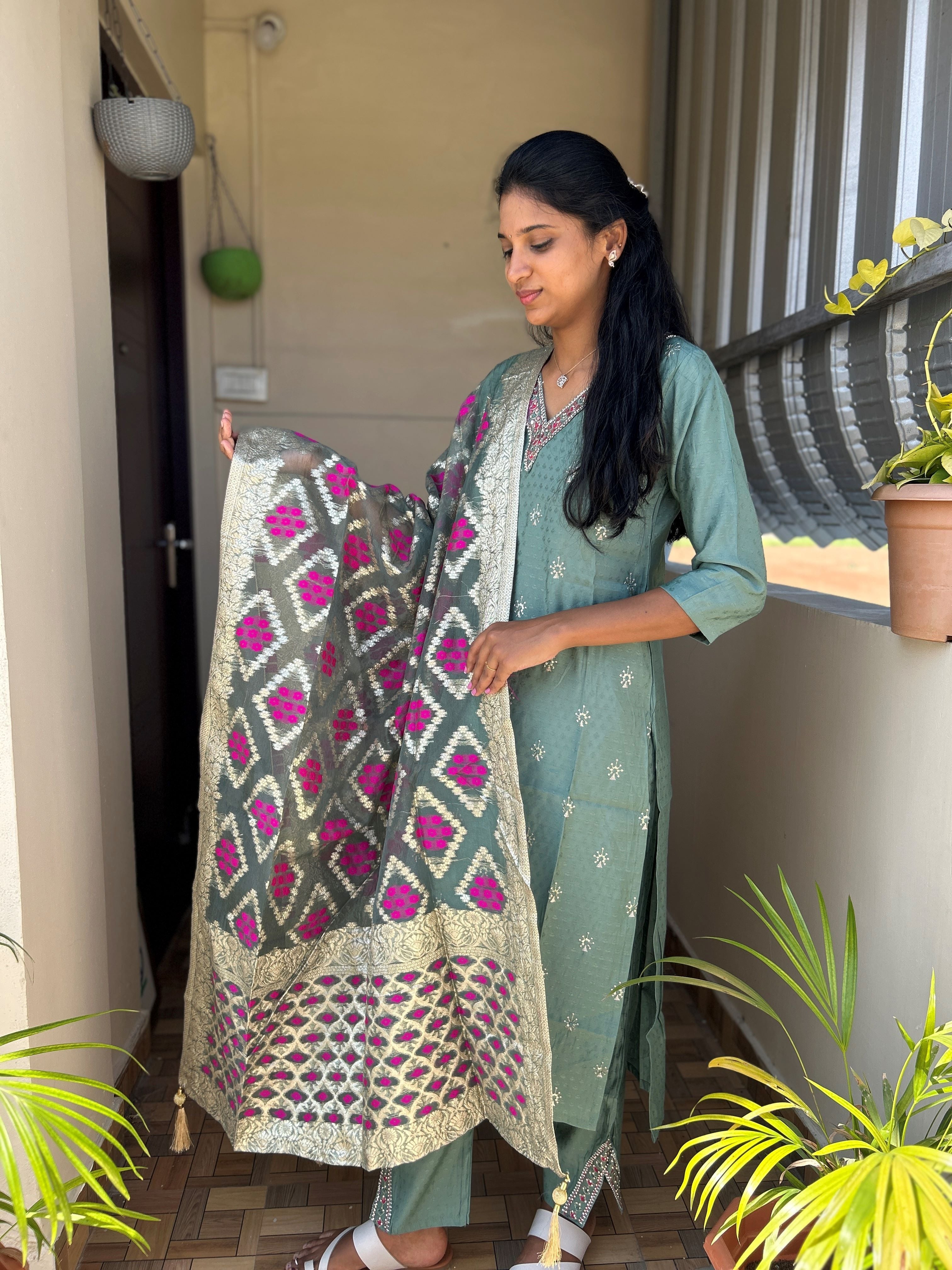 Soft Green Embroidery Kurti Set