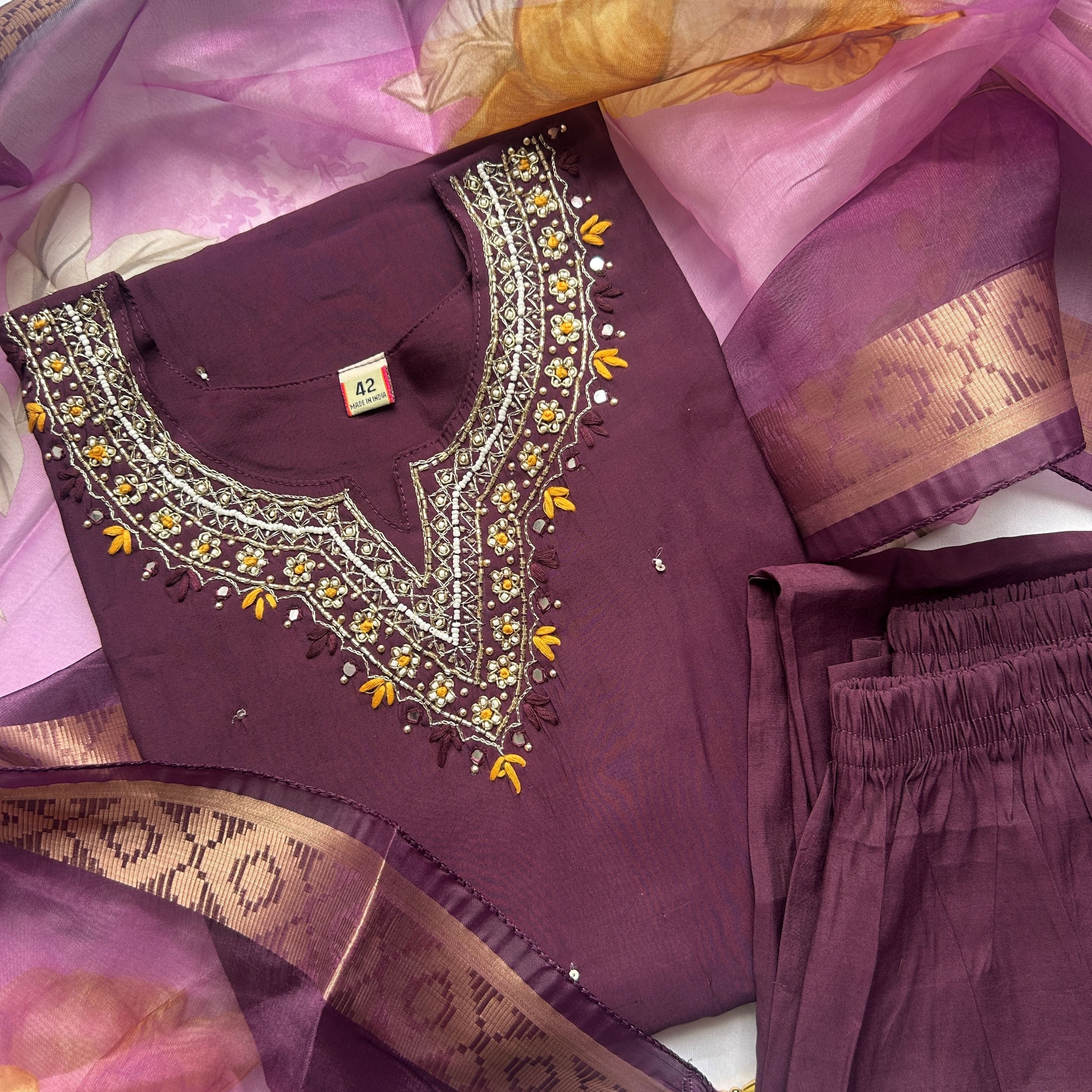 Rich Purple Embroidery Kurti Set