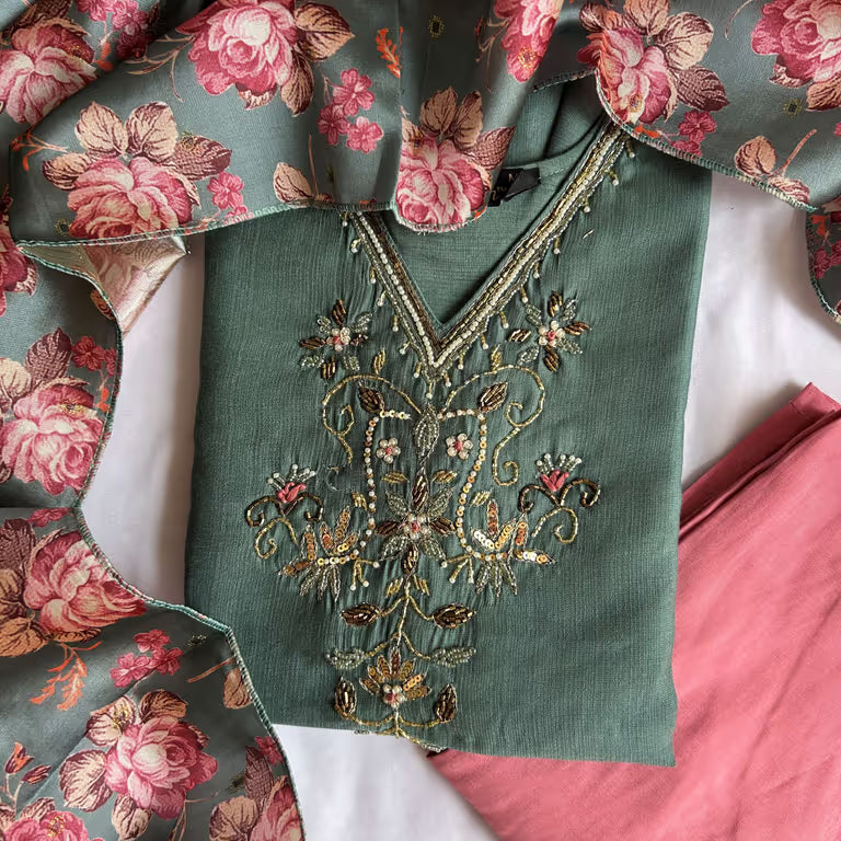 Pastel Green Embroidery Kurti Set