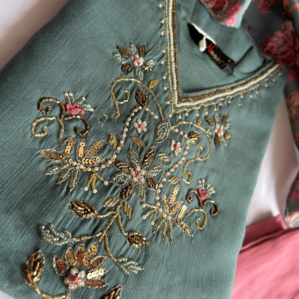 Pastel Green Embroidery Kurti Set