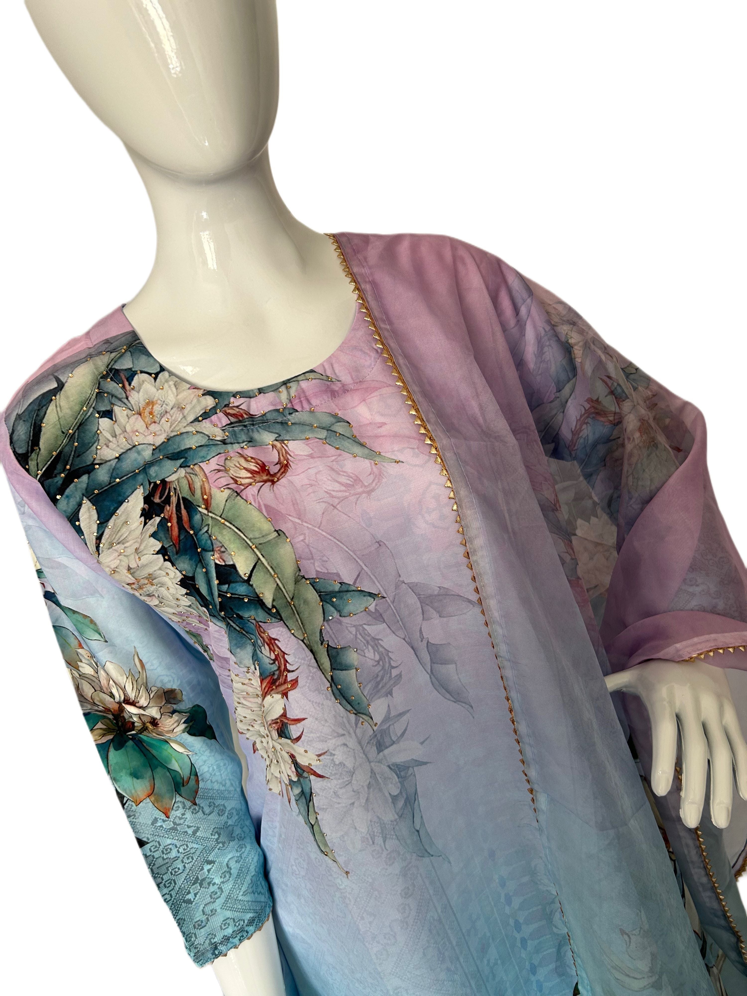Light Blue Vibrant Flower Print Kurti Set