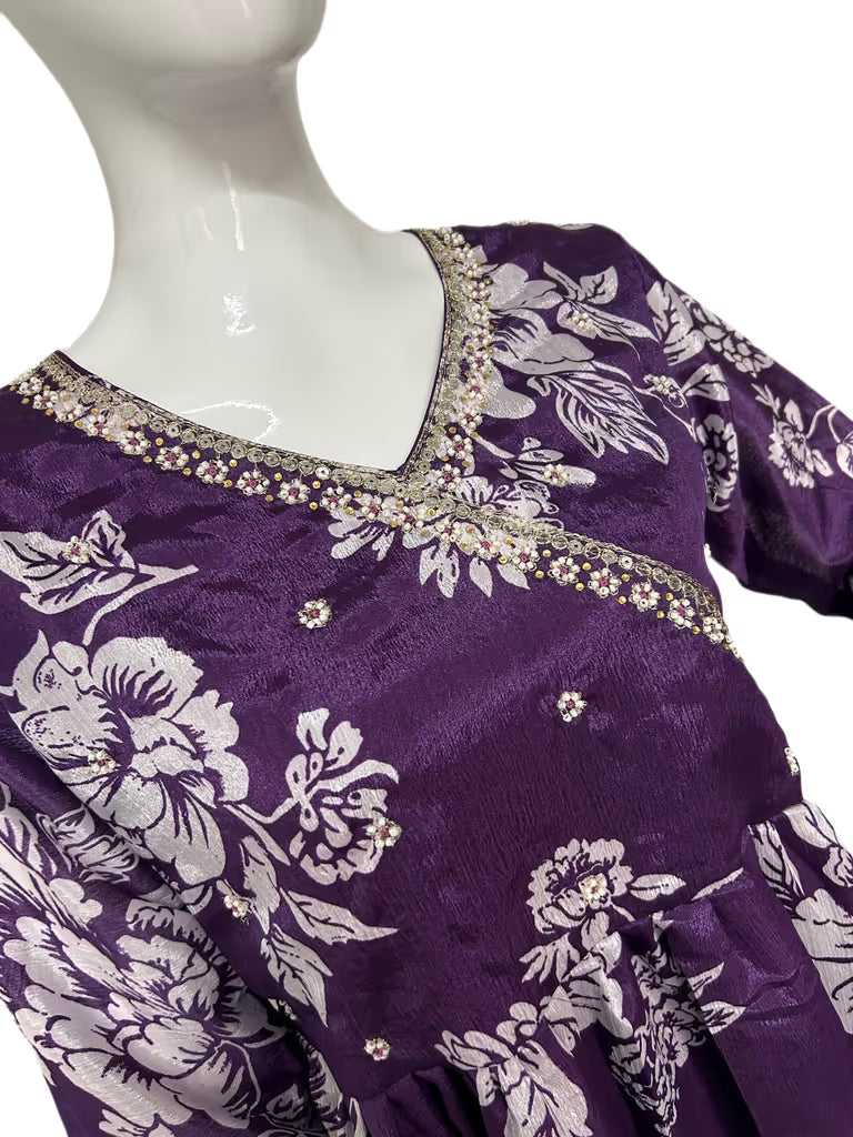 Rich Purple Alia Cut Kurti Set