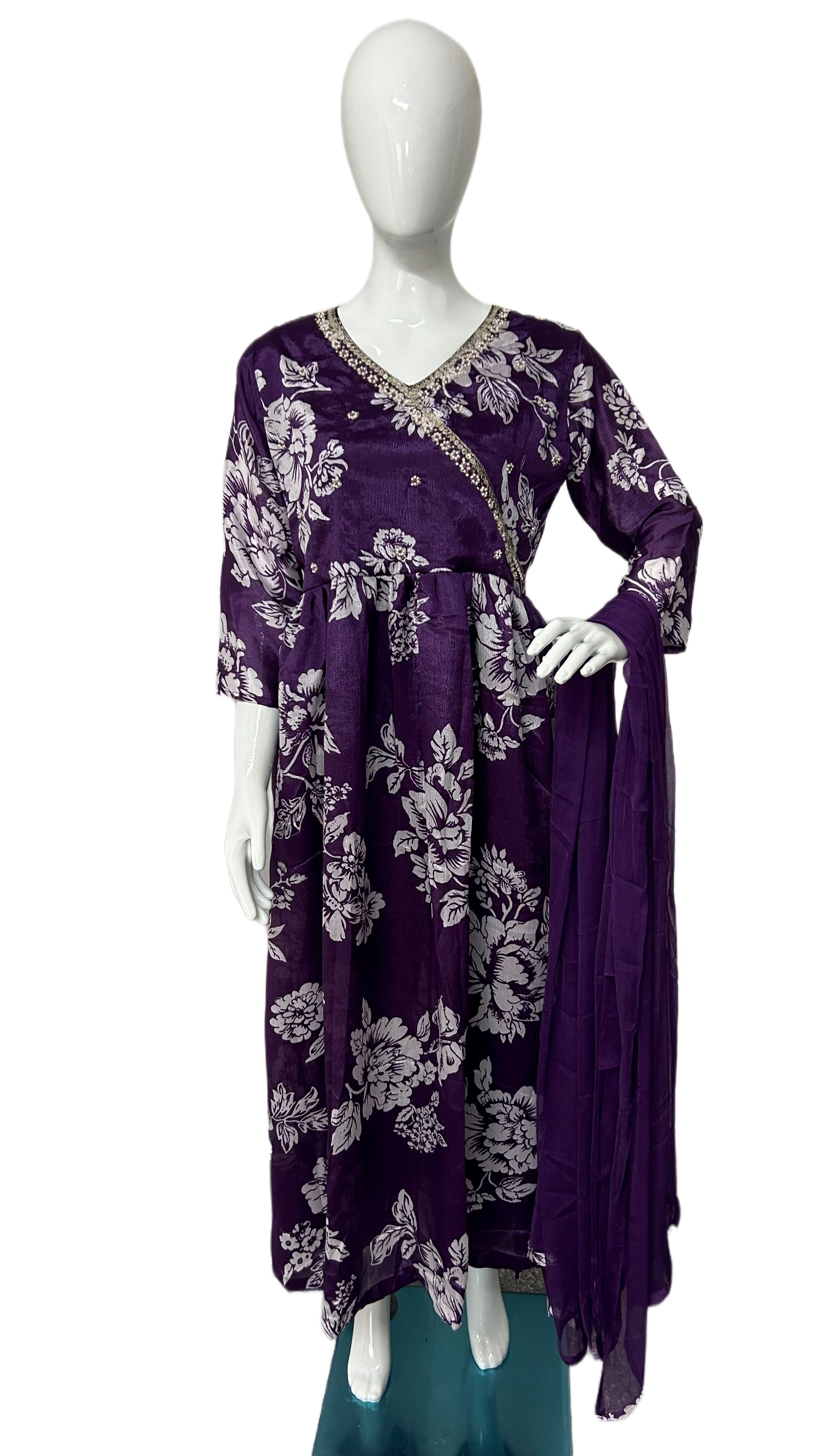 Rich Purple Alia Cut Kurti Set