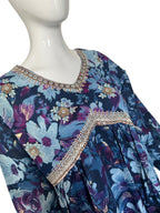 Blue  Purple Mixed Flower Print Kurti Set