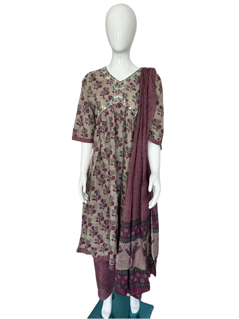 Muted Beige Color Kurti Set