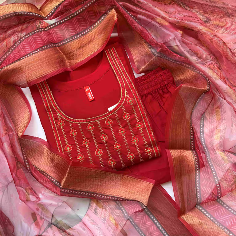Maroon Vine Pattern Kurti Set