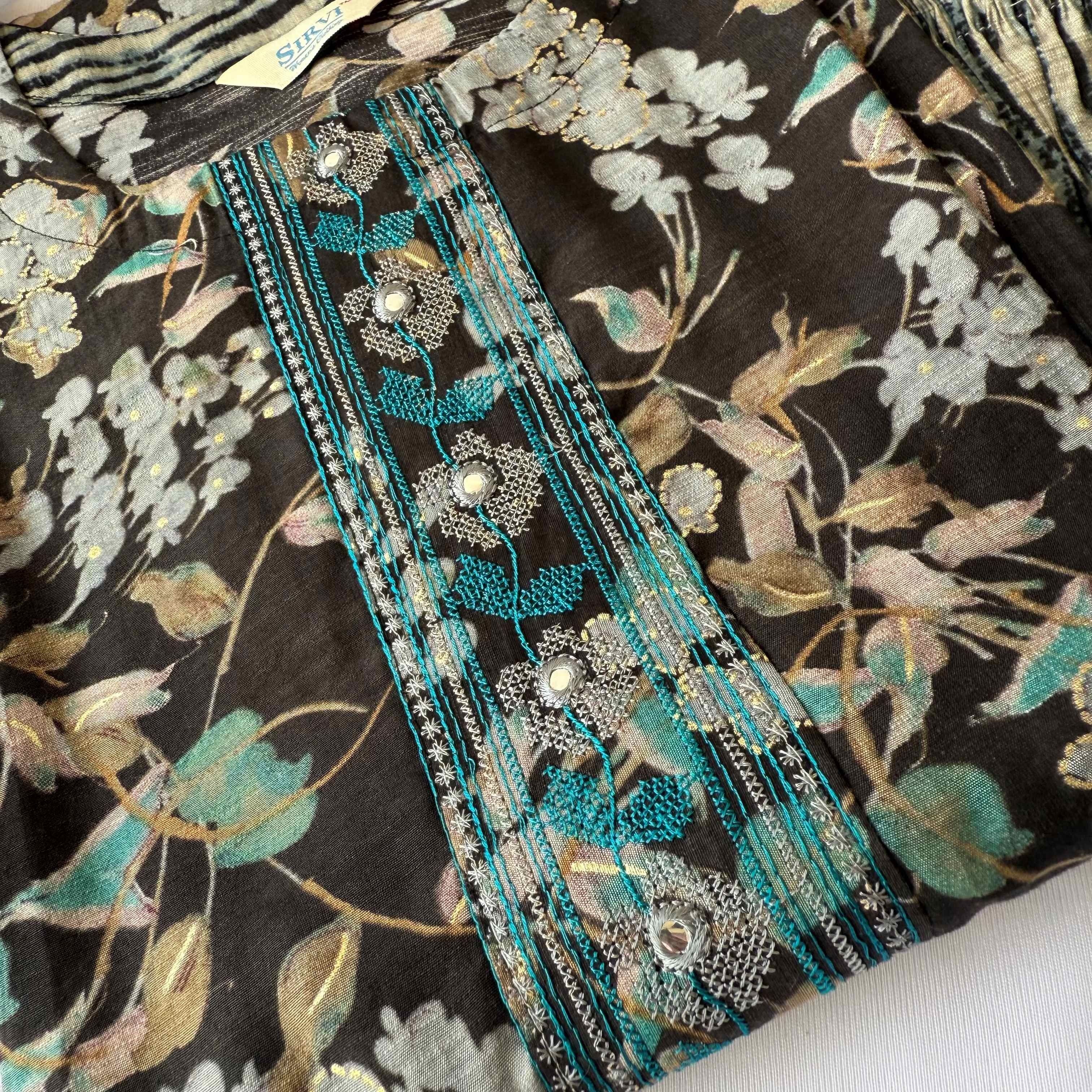 Deep Black Soft Floral Print Kurti Set