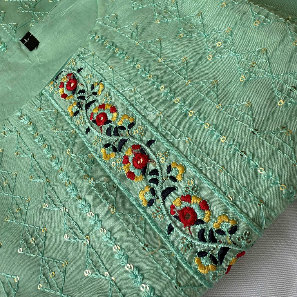 Light Pastel Green Tone Thread Kurti Set