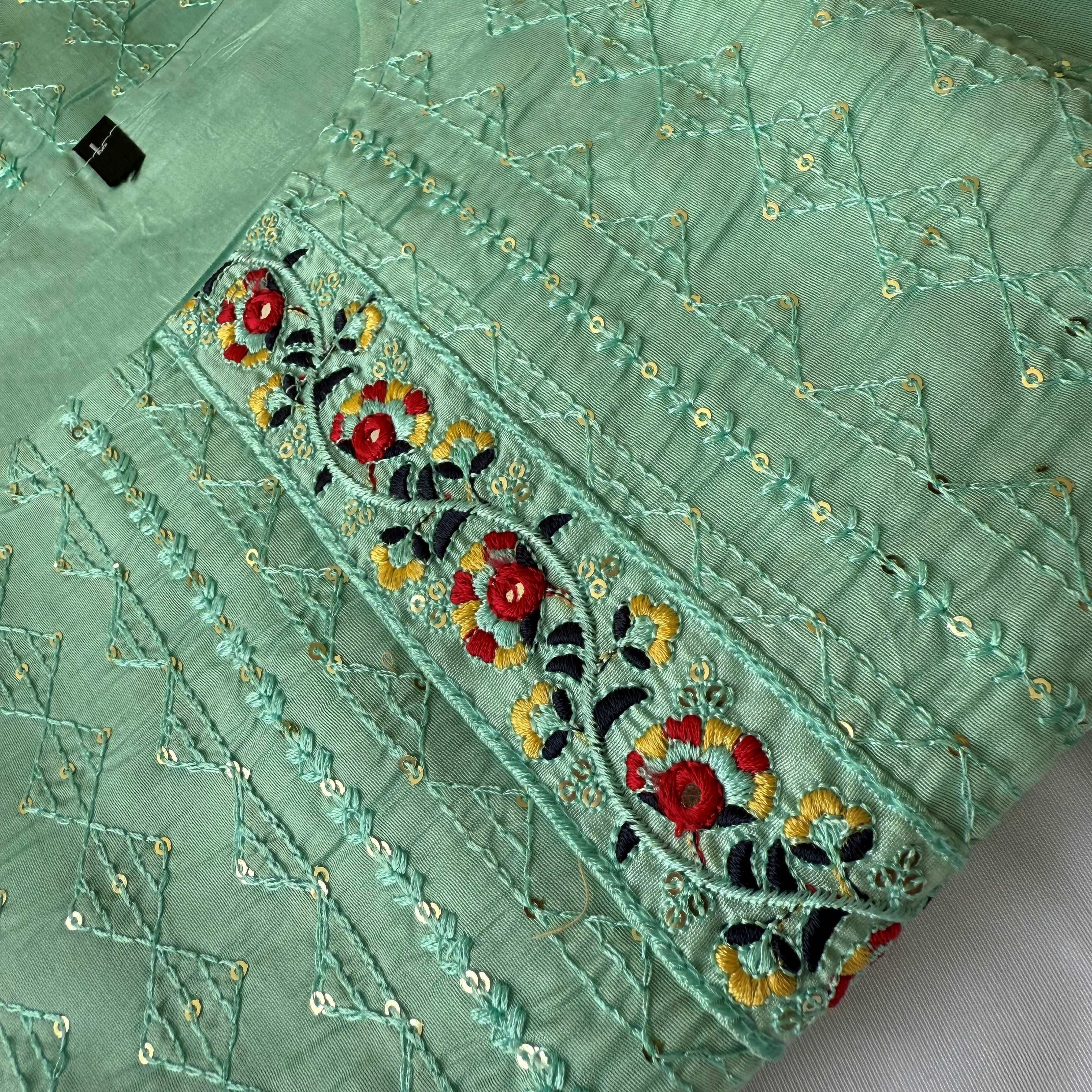 Light Pastel Green Tone Thread Kurti Set