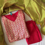 Pink Golden White Intricate Floral Kurti Set