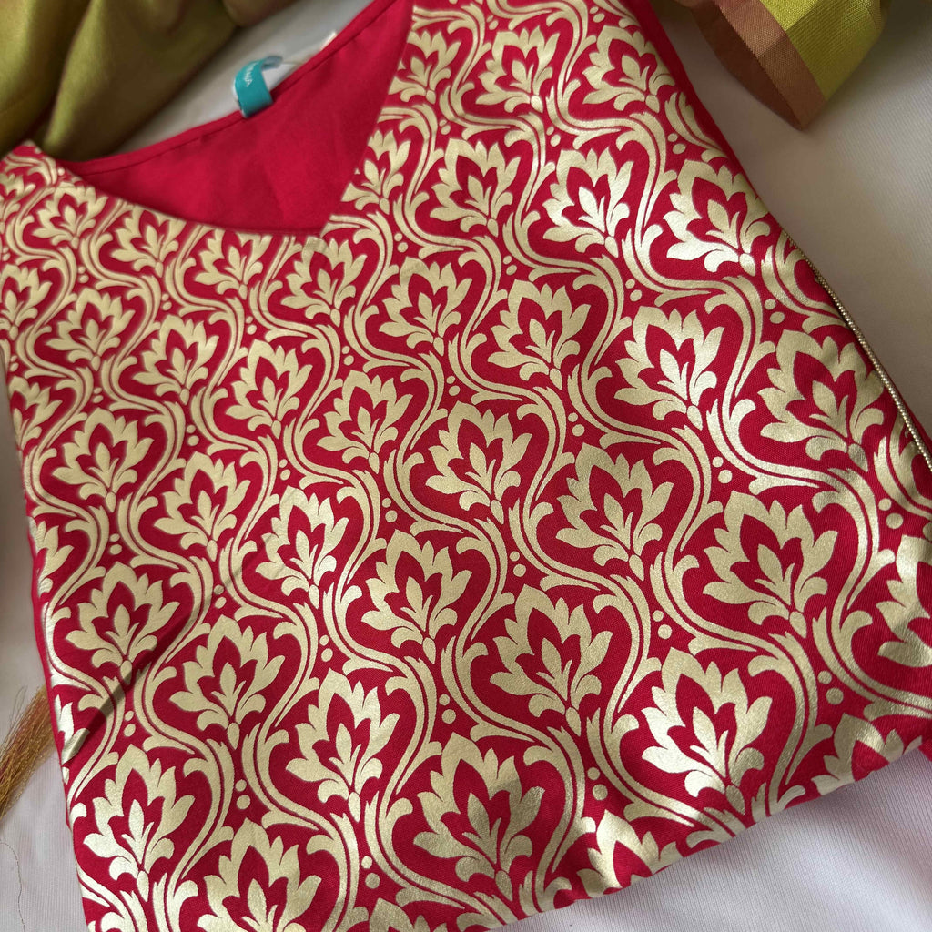 Pink Golden White Intricate Floral Kurti Set