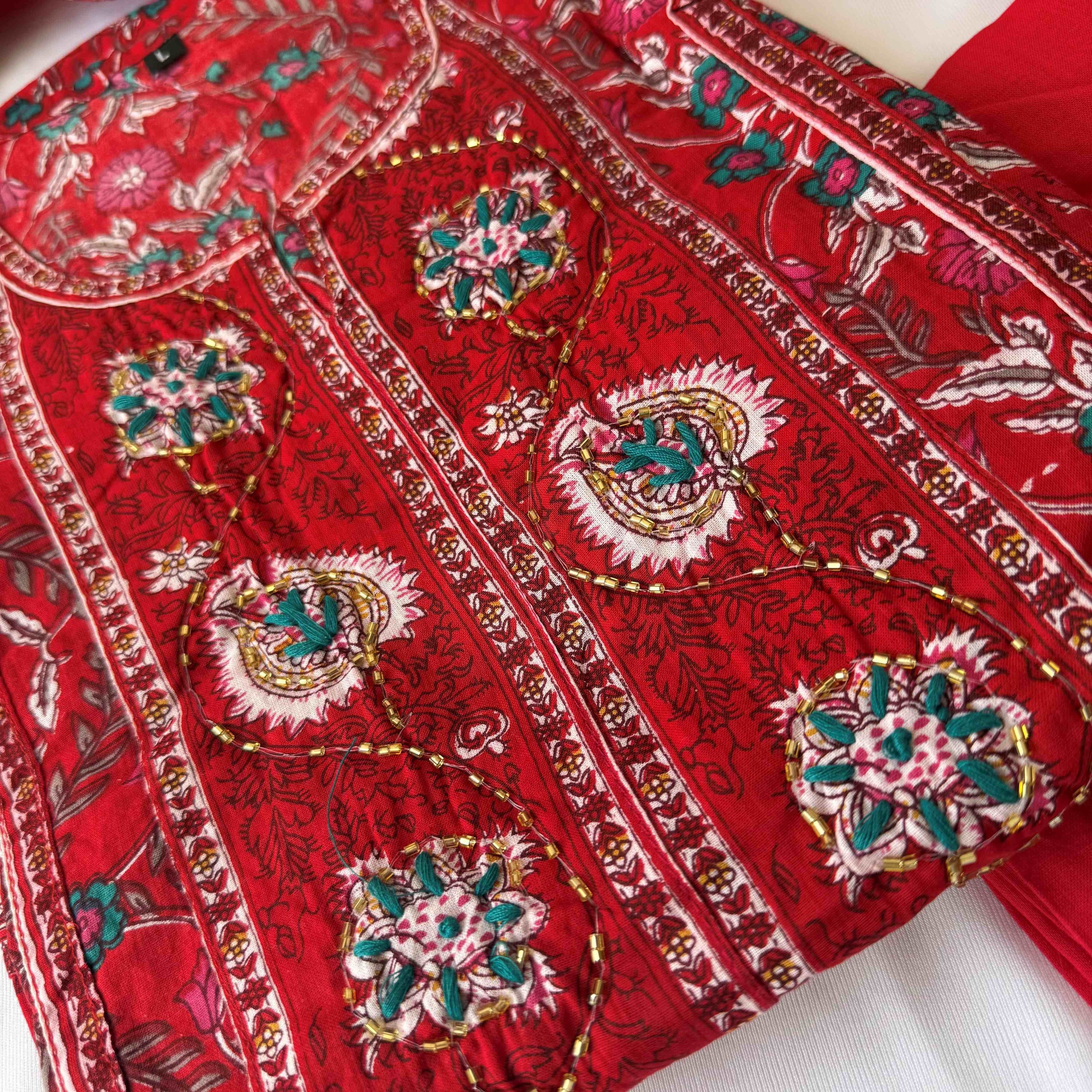 Bright Red Tie Up Kurti Set