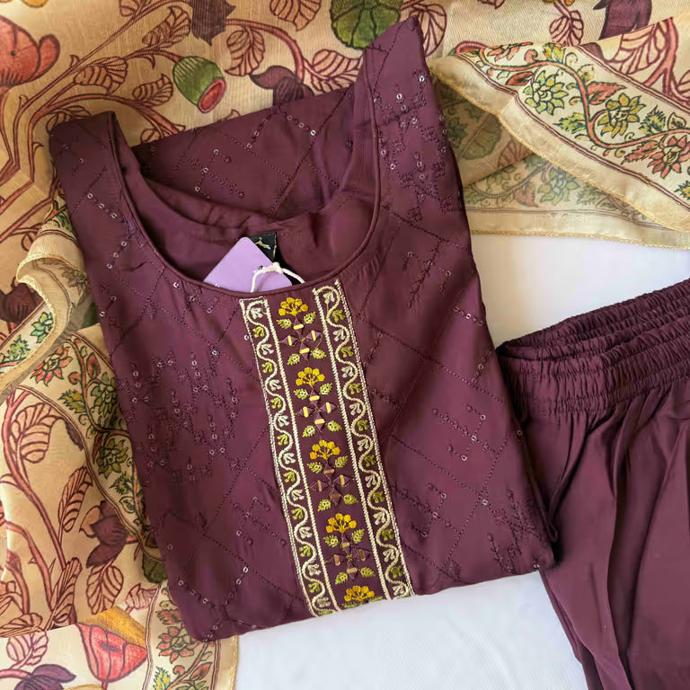 Plum Colour Kurti Set