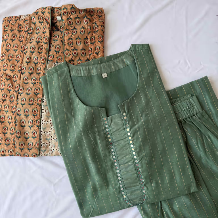 Sage Green With Coat Kurti Set