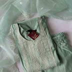 Pastel Mint Green Thread Embroidery Kurti Set