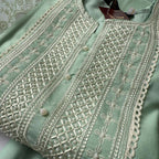 Pastel Mint Green Thread Embroidery Kurti Set